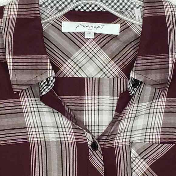 Foxcroft Purple Plaid Button Front Rolled Tab Long Sleeve Shirt 6P Petite - Picture 4 of 5